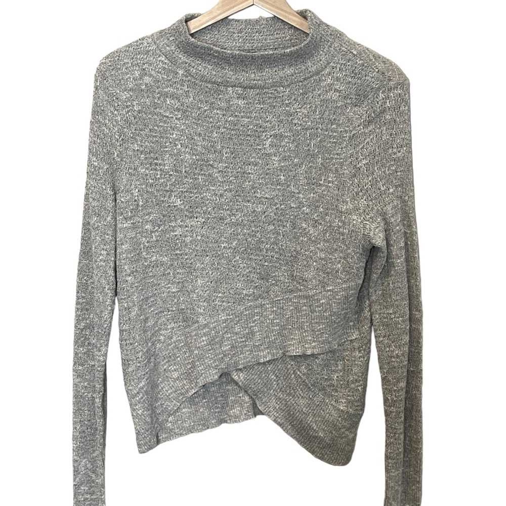 Free People Linen Boho Wrap Crossover Long Sleeve Sweater Top Size S Gray - Picture 4 of 10